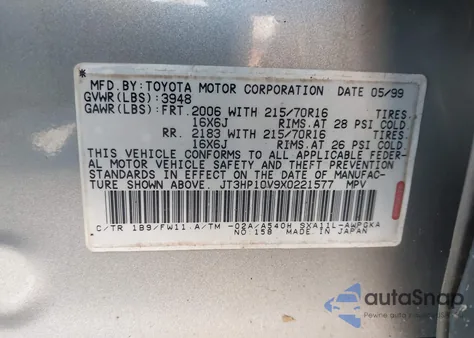 1999 Toyota Rav4 from USA, damaged, VIN JT3HP10V9X0221577